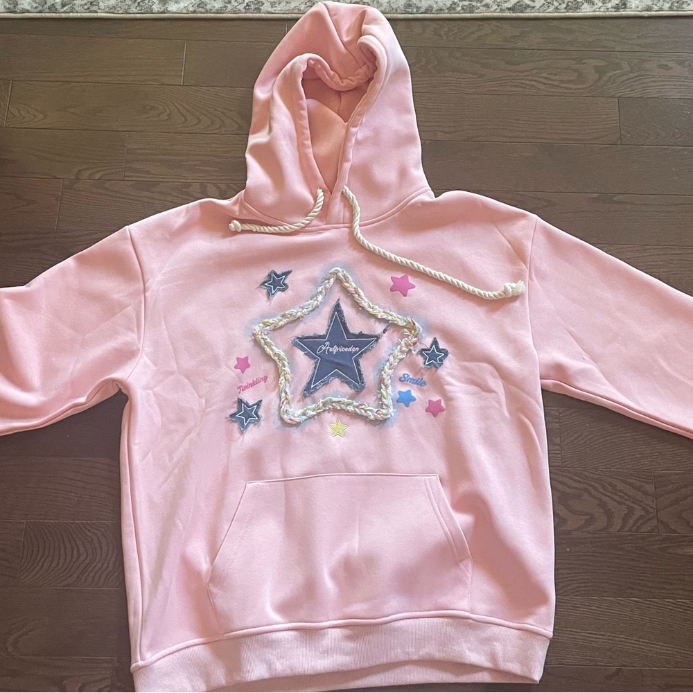 Embroidered Pink Star Hoodie